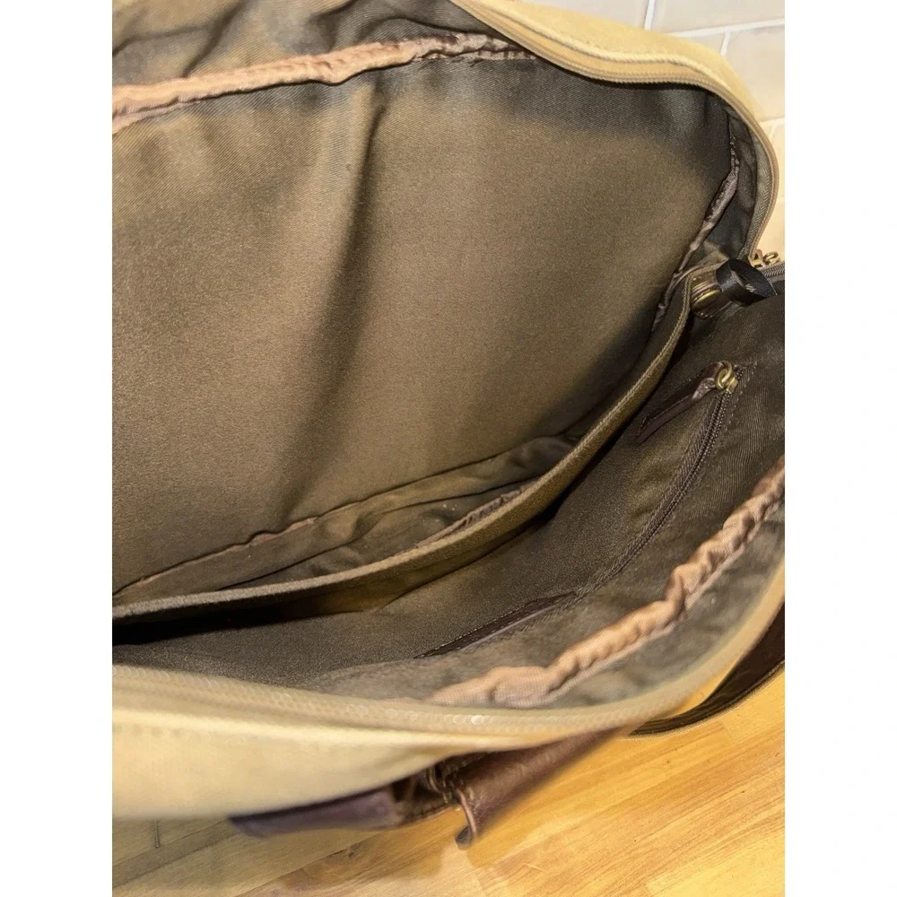 Bosca Leather & Canvas Messenger Bag Briefcase Tan & Brown Attache Laptop Work